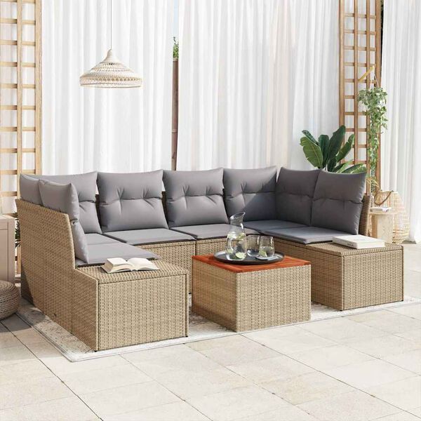 vidaXL Gartensofa-set mit Kissen 7 pcs Beige Poly-Rattan