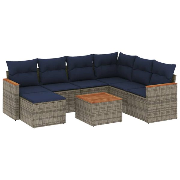 vidaXL 8-teiliges Gartensofa-Set mit Kissen, grau, Polyrattan