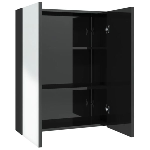 vidaXL Bad-Spiegelschrank 60x15x75 cm MDF Gl&auml;nzendes Schwarz