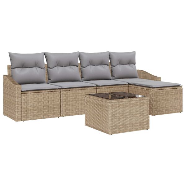 vidaXL Sofa Set mit Kissen 6 pcs Beige und Hellgrau Poly-Rattan