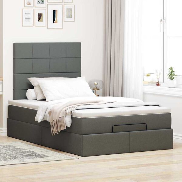 vidaXL Ottoman-Bett mit Matratze Dunkelgrau 120x190 cm Stoff