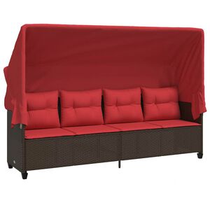 vidaXL Sonnenliege mit Dach und Kissen Braun Poly Rattan