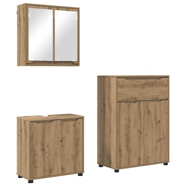 vidaXL Badezimmerm&ouml;bel-Set mit Regal 3 pcs Artisan-Eiche Holzwerkstoff
