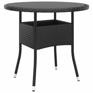 vidaXL Gartentisch &Oslash;80x75 cm Hartglas und Poly Rattan Schwarz