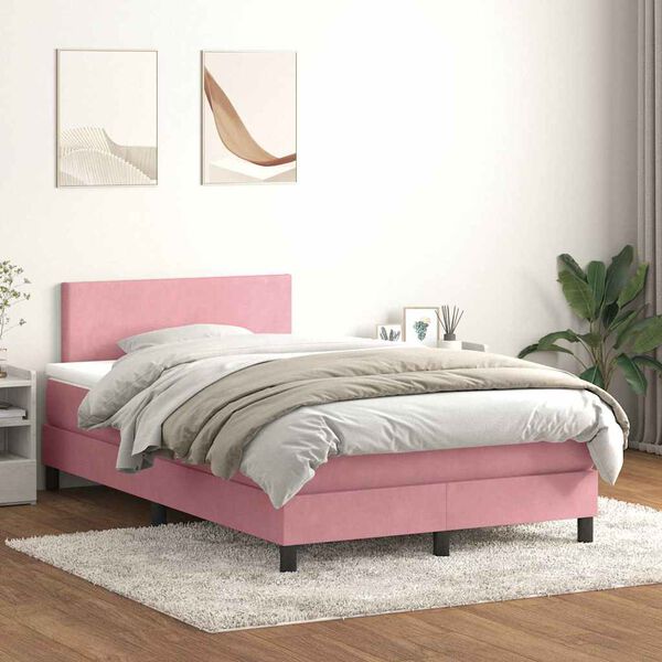 vidaXL Boxspringbett mit Matratze & LED Rosa 120x210 cm Samt