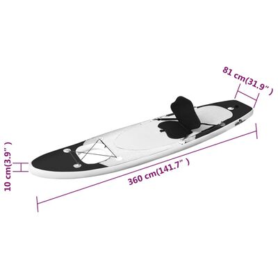 vidaXL SUP-Board-Set Aufblasbar Schwarz 360x81x10 cm