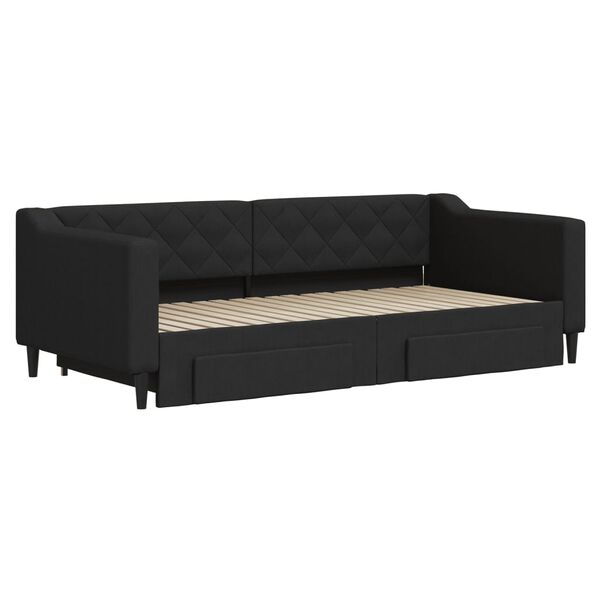 vidaXL Tagesbett Ausziehbar mit Schubladen Schwarz 90x190 cm Stoff