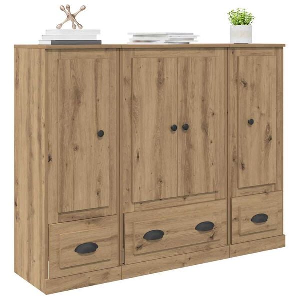 vidaXL Highboard mit Schubladen 3 pcs Artisan-Eiche Holzwerkstoff