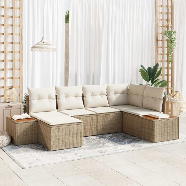 vidaXL Gartensofa-set mit Kissen 6 pcs Beige Poly-Rattan