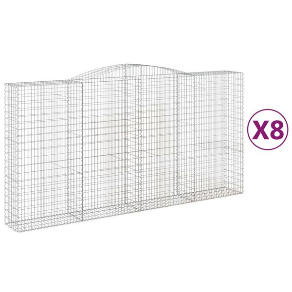 vidaXL Gabionen mit Hochbogen 8 Stk. 400x50x200/220cm Verzinktes Eisen