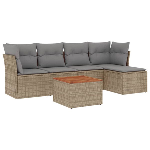 vidaXL 6-tlg. Garten-Sofagarnitur mit Kissen Beige Poly Rattan