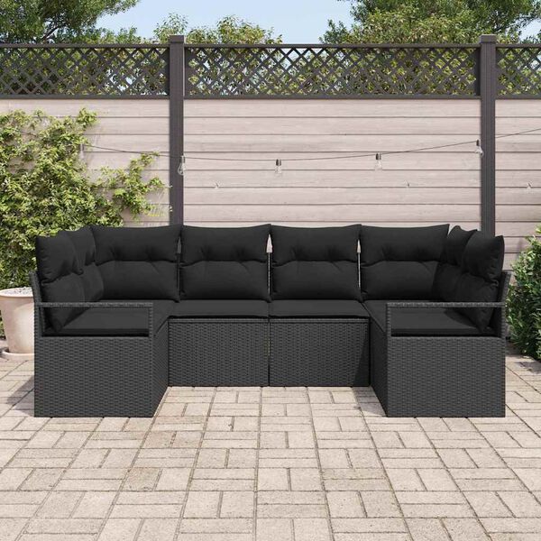 vidaXL Sofa Set mit Kissen 6 pcs Schwarz Poly-Rattan