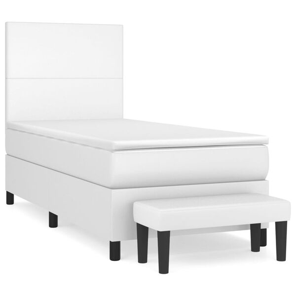 vidaXL Boxspringbett mit Matratze Weiß 100x200 cm Kunstleder