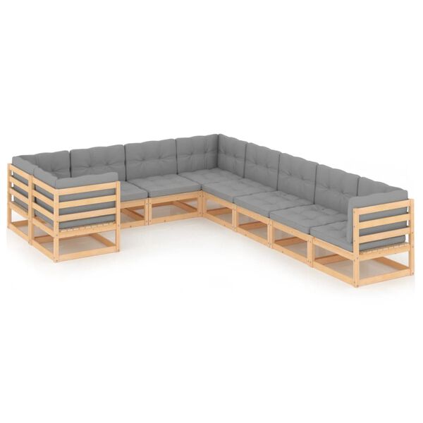 vidaXL 9-tlg. Garten-Lounge-Set mit Kissen Massivholz Kiefer