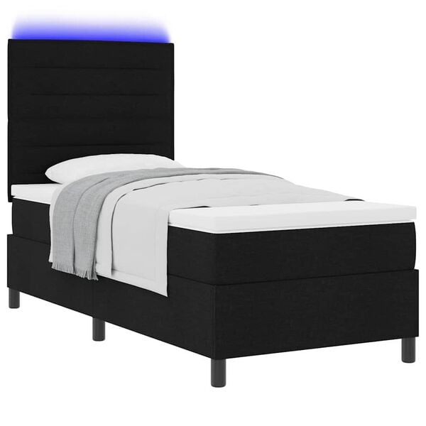 vidaXL Boxspringbett mit Matratze mit LED Schwarz 90 x 200 cm Stoff