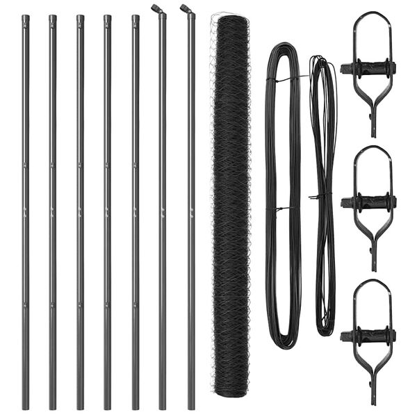 vidaXL Zaunpfosten Grau 10 x 1,5 m (36 mm Netz) Stahl und PVC
