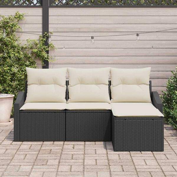 vidaXL Sofa Set mit Kissen 4 pcs Schwarz Poly Rattan