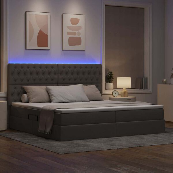 vidaXL Bett mit Stauraum und LED mit LED Taupe 200 x 200 cm Polyester
