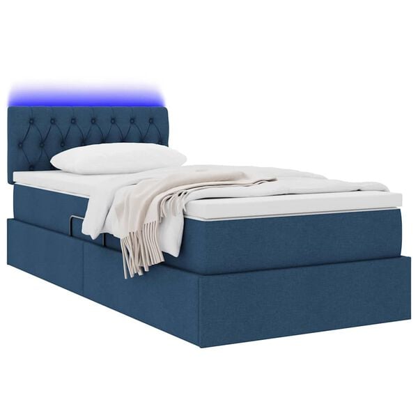 vidaXL Bett mit Stauraum und LED mit Matratze Blau 90 x 200 cm Stoff