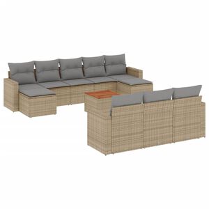 vidaXL 11-tlg. Garten-Sofagarnitur mit Kissen Beige Poly Rattan