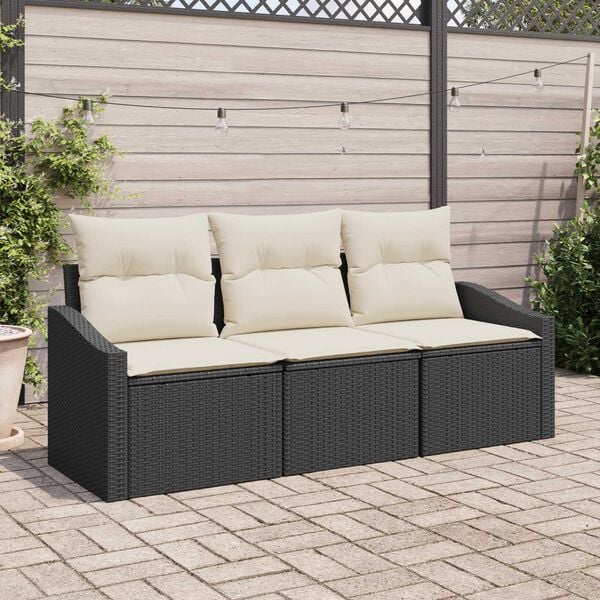 vidaXL Gartensofa-set mit Kissen 3 pcs Schwarz und Wei&szlig; Poly-Rattan