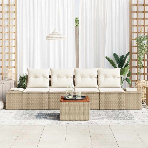 vidaXL Garten-Sofa-Set mit Kissen 5 pcs Beige Poly Rattan
