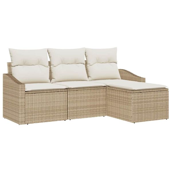 vidaXL Sofa Set mit Kissen 4 pcs Beige und Creme Poly-Rattan