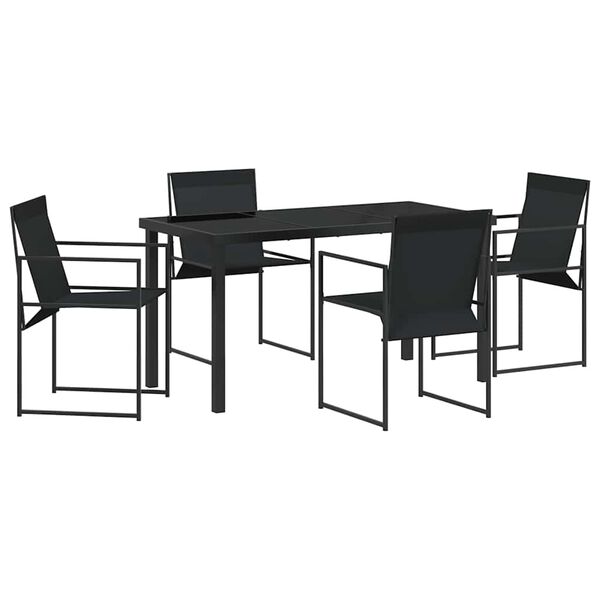 vidaXL Garten Essgruppe 5 pcs Schwarz Pulverbeschichteter Stahl