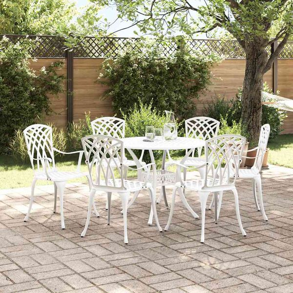 vidaXL Garten Essgruppe 7 pcs Wei&szlig; Aluminium