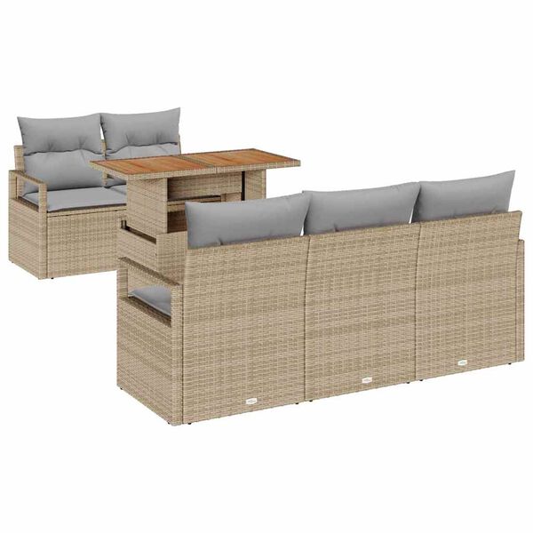 vidaXL Garten-Sofa-Set mit Speicher 6 pcs Beige Poly Rattan