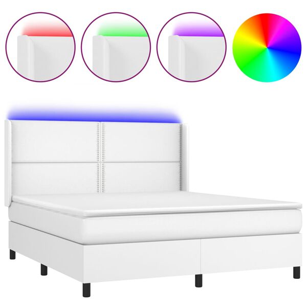 vidaXL Boxspringbett mit Matratze & LED Wei&szlig; 180x200 cm Kunstleder