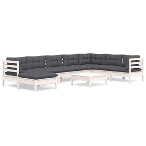 vidaXL 9-tlg. Garten-Lounge-Set mit Kissen Wei&szlig; Kiefer Massivholz