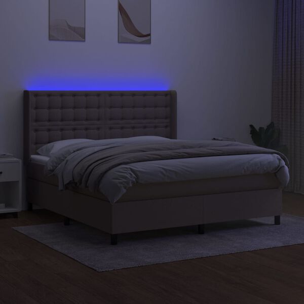 vidaXL Boxspringbett mit Matratze & LED Taupe 180x200 cm Stoff