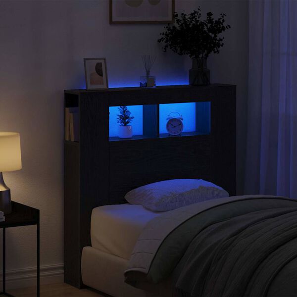 vidaXL LED Kopfteil Schwarz Eichen-Optik 100 x 18,5 x 103,5 cm