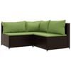 vidaXL 3-tlg. Garten-Lounge-Set mit Kissen Braun Poly Rattan