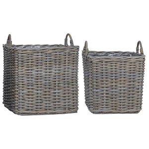vidaXL Pflanzer Korb mit Speicher 2 pcs Grau Lacak Rattan
