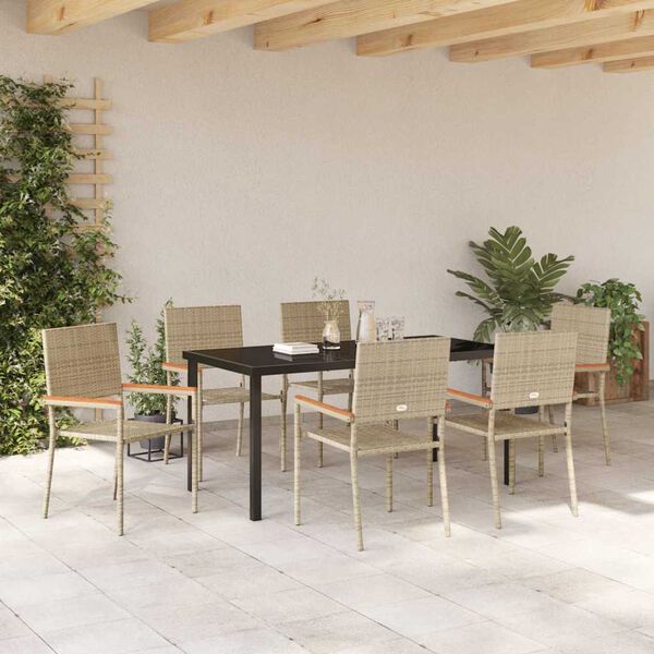 vidaXL Garten Essgruppe mit Kissen 7 pcs Beige Poly-Rattan