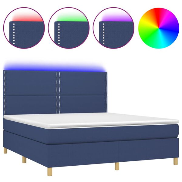 vidaXL Boxspringbett mit Matratze & LED Blau 180x200 cm Stoff