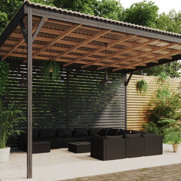 vidaXL 12-tlg. Garten-Lounge-Set mit Kissen Poly Rattan Schwarz