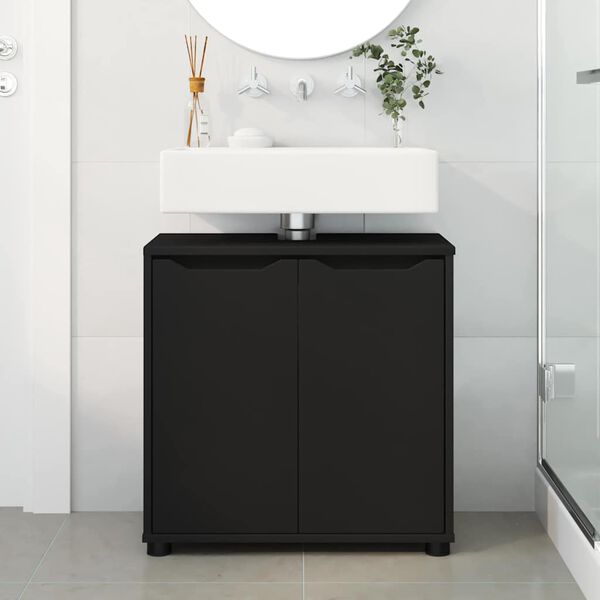 vidaXL Badezimmerwaschbecken-Schrank mit Regal Schwarz 60 x 30 x 60 cm