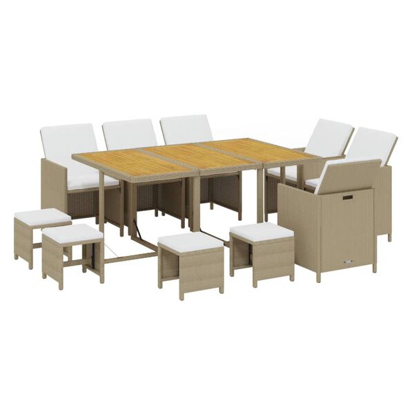 vidaXL 11-tlg. Garten-Essgruppe mit Kissen Poly Rattan Beige