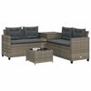 vidaXL Gartensofa in L-Form mit Tisch und Kissen Grau Poly Rattan