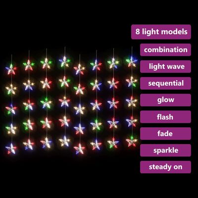 vidaXL LED-Lichtervorhang mit Sternen 200 LED Bunt 8 Funktionen