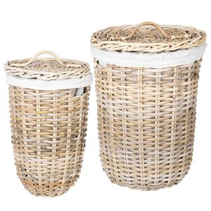 vidaXL W&auml;schekorb mit Deckel 2 pcs Kubu Grau Kubu Rattan