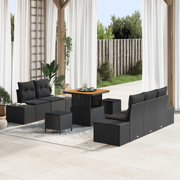 vidaXL Gartensofa-set mit Kissen 8 pcs Schwarz Poly Rattan