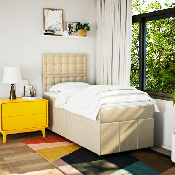 vidaXL Boxspringbett mit Matratze Creme 90x200 cm Stoff