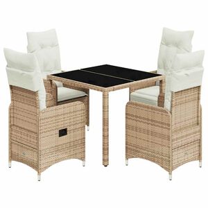 vidaXL 5-tlg. Garten-Bistro-Set mit Kissen Beige Poly Rattan