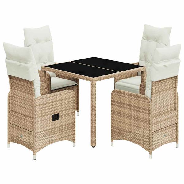 vidaXL 5-tlg. Garten-Bistro-Set mit Kissen Beige Poly Rattan
