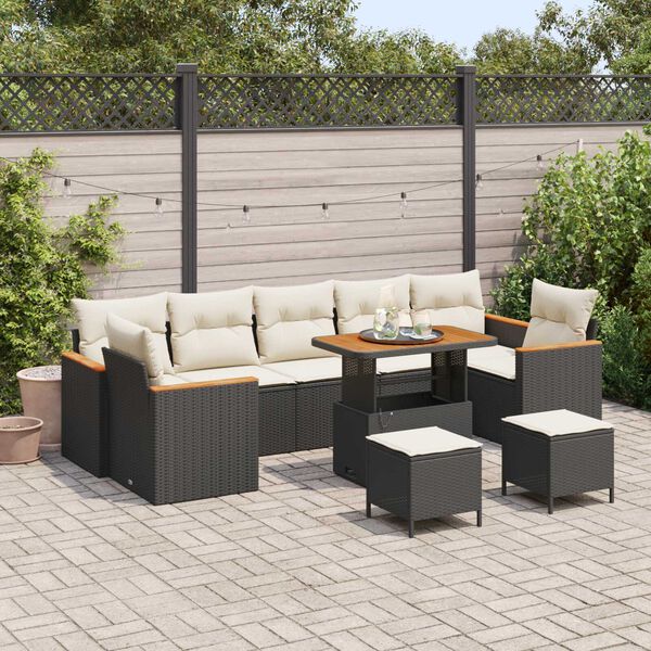 vidaXL Garten-Sofa-Set mit Kissen 10 pcs Schwarz Poly Rattan