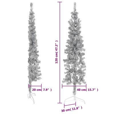 vidaXL Künstlicher Halb-Weihnachtsbaum Ständer Schlank Silbern 120 cm